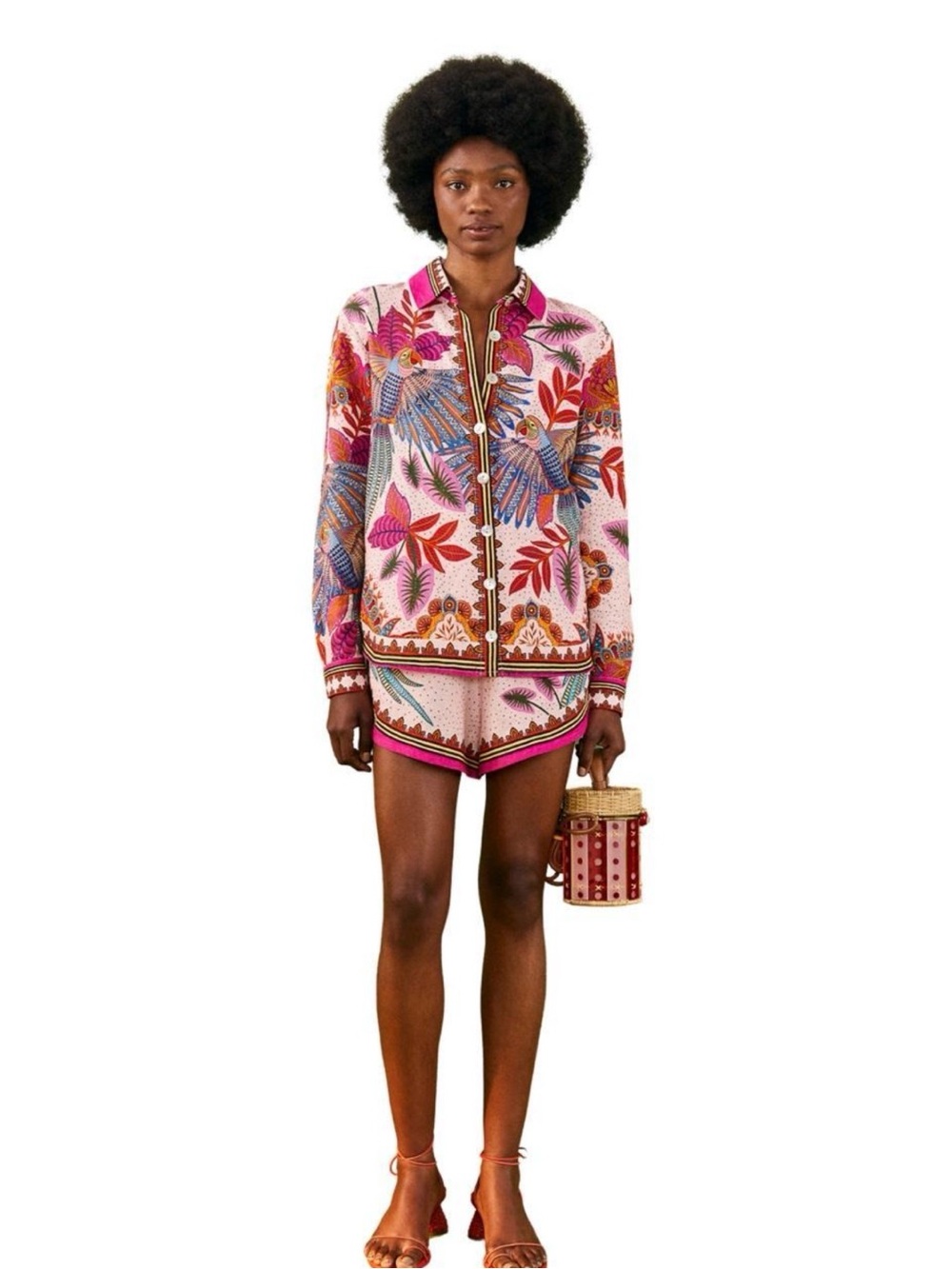 FARM Rio Pink Multicolor Parrot Print Button-Front Jacket - Picture 2 of 7